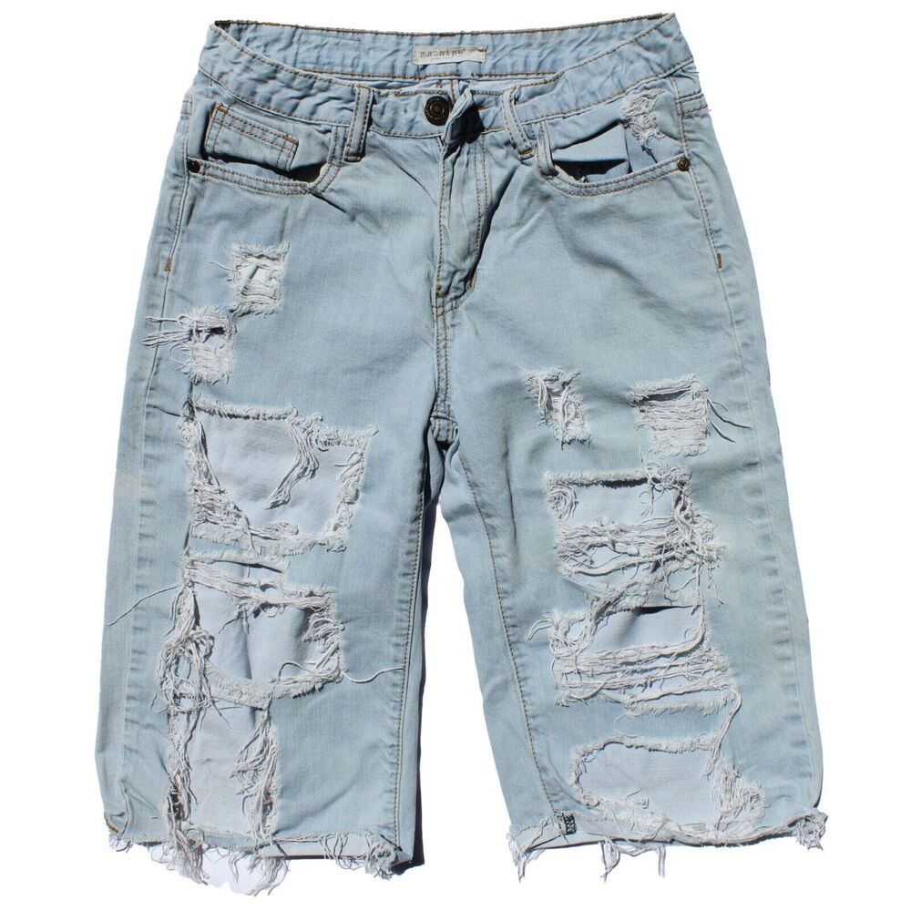 Machine Brand Women's Distressed Light Blue‎ Denim Shorts 27